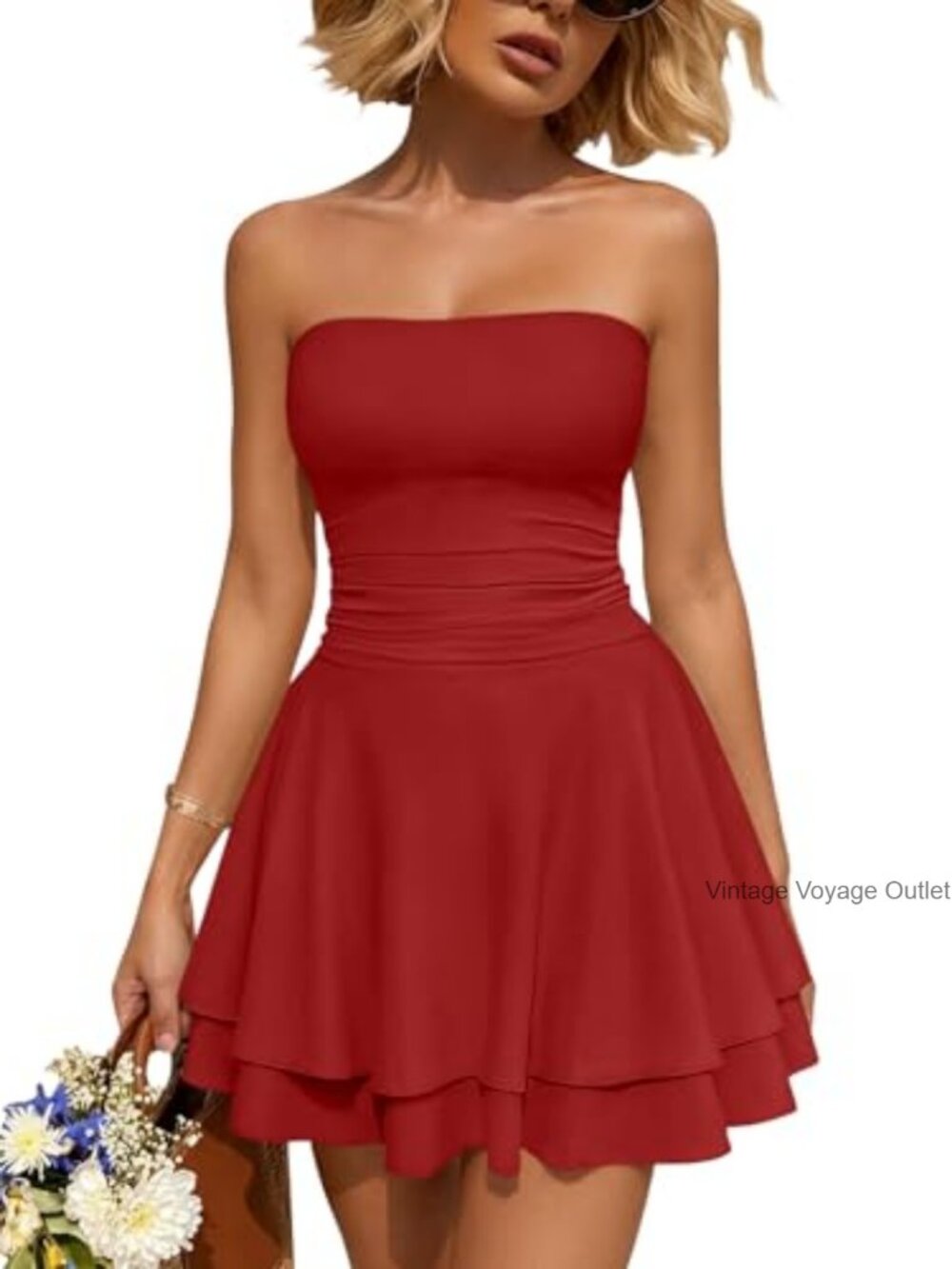 Strapless Tube Mini Dress Summer Night Out Bodycon Ruched Ruffle High Stretch